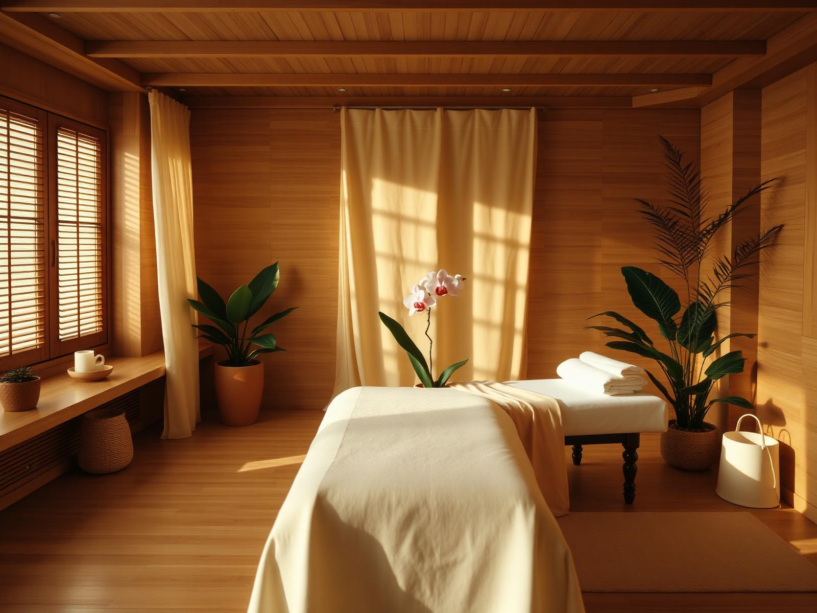 Cabine de soin baignée d'une lumière chaude à l'institut Esthetic Diamonds & Spa en Guadeloupe